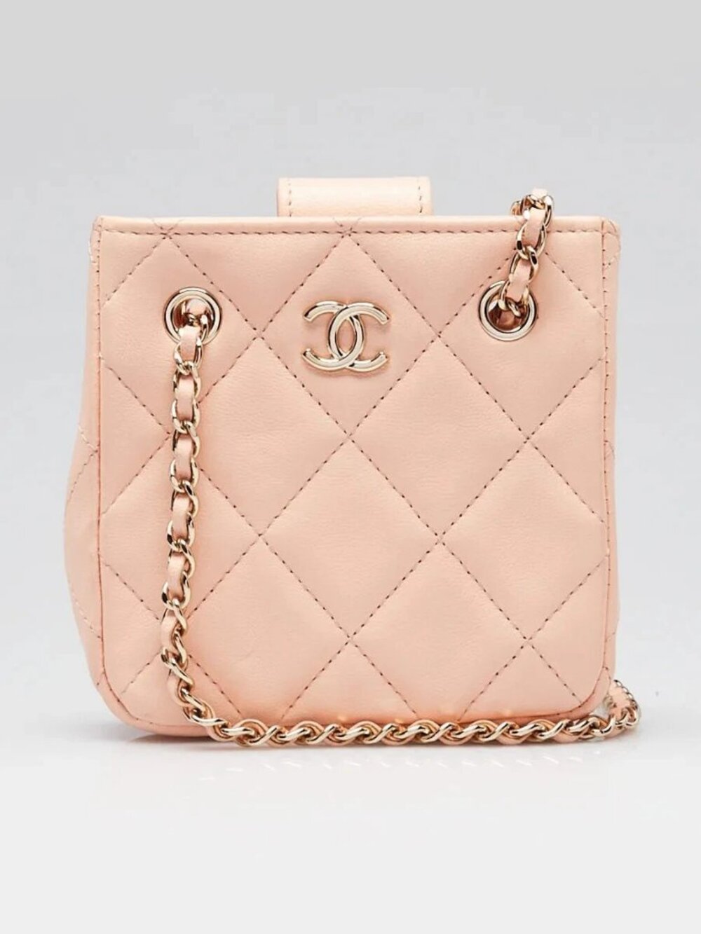Chanel Pink Quilted Lambskin Leather Mini Shopping Clutch Crossbody Bag